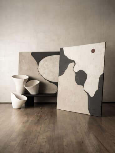 Abstraktes handgemaltes Acrylbild auf Leinwand – modernes Design in Beige, Schwarz und Rot