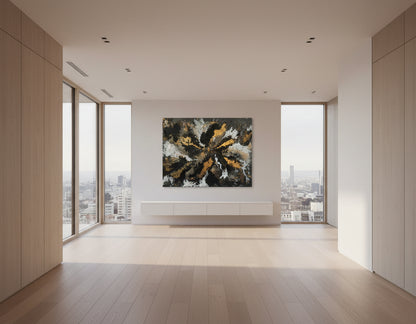 Modernes Acrylbild mit goldener Struktur – handgemalte abstrakte Kunst auf Leinwand