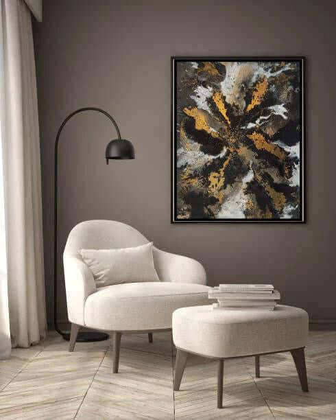 Abstraktes Acrylbild mit goldenen Akzenten – handgemalte Kunst für modernes Interieur