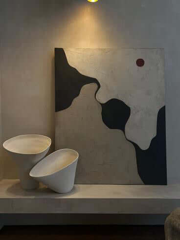 Handgemaltes abstraktes Acrylbild auf Leinwand – moderne Wandkunst in Beige und Schwarz