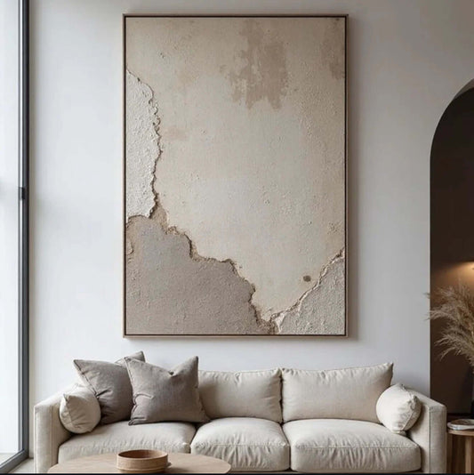 Handgemaltes minimalistisches Leinwandbild – abstrakte Strukturkunst in sanften Beige- und Cremetönen